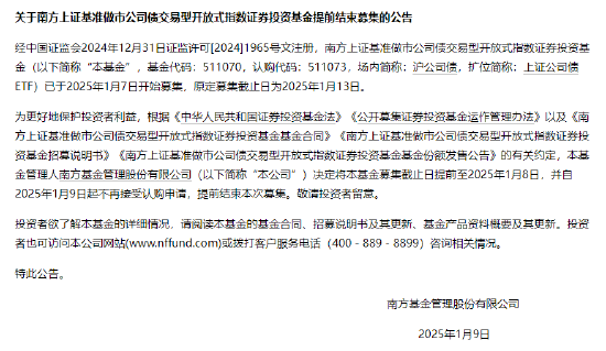 首批8只基准做市信用债ETF发行PK 南方上证基准做市公司债ETF提前结束募集